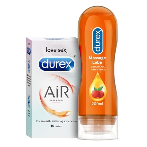 Durex Air Condoms for Men - 10 Count with Durex Lube Stimulating Massage and Lubricant Gel for Men & Women - 200ml